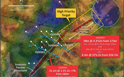 High Grade Zinc Feeder Zone and Massive Sulphides Intersected at Iroquois Base Metals Prospect – 4.3m @ 27% Zn